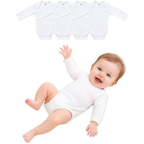 RATIVE Baby Bodysuit 4-Pack, Bamboo 70% Cotton 30%, Ultra Soft Breathable Newborn Bodysuits 0–3M