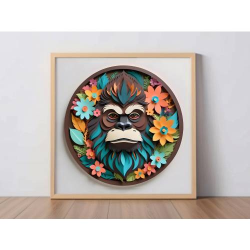 Sasquatch Art Print: Bigfoot Papercut-Style Cryptid Wall Decor, Folklore-Inspired Digital Art, Gift for Cryptid Fans and Nature Lovers
