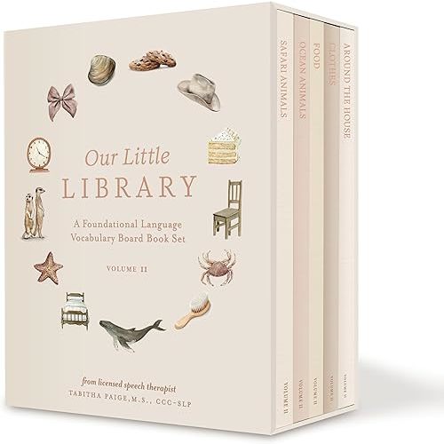 Our Little Library Vol. 2: First 100 Words Board Book Box Set, including Ocean Animals, Safari Animals, Food and Drink, Clothes, and Around the House (Tabitha Paige Children's Book Series) Board book – October 29, 2024