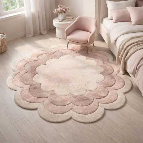 Hand Tufted Flower Rug, Pink Gradient Floral Nursery Carpet, Soft Plush Rose Round Area Rug for Girls Bedroom, Aesthetic Tufted Floor Carpet