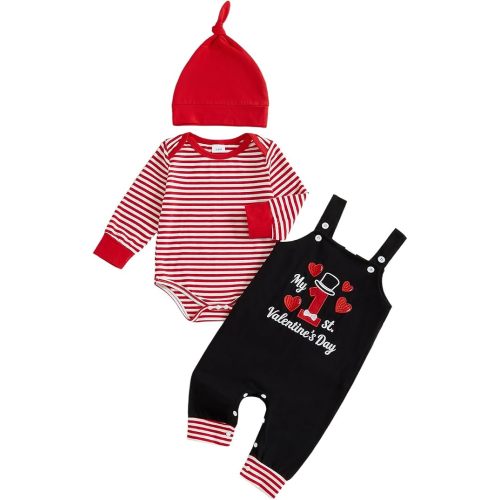 Newborn Baby Boy 1st Halloween Outfit Stripe Long Sleeve Romper Pumpkin Overall Pants Hat Set 3Pcs Fall Clothes