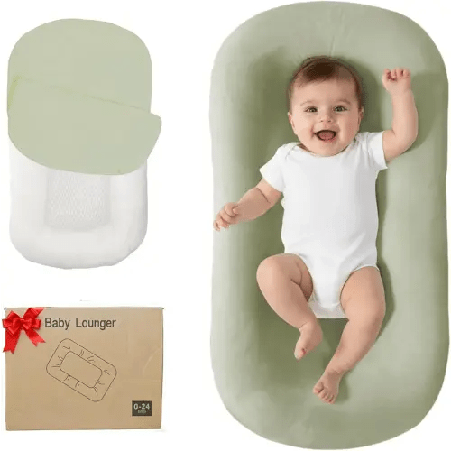 Lucakuins Baby Lounger, Bionic Design Baby Lounger for Newborn 0-24 Months, Soft Organic Cotton Breathable Lounger for Infants (Lovely Green)