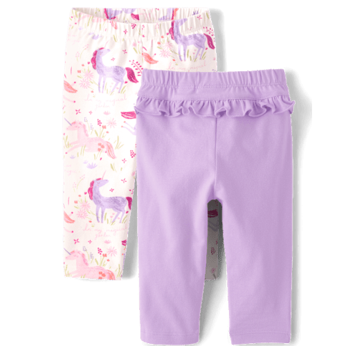 Baby Girls Unicorn Ruffle Leggings 2-Pack - Pink