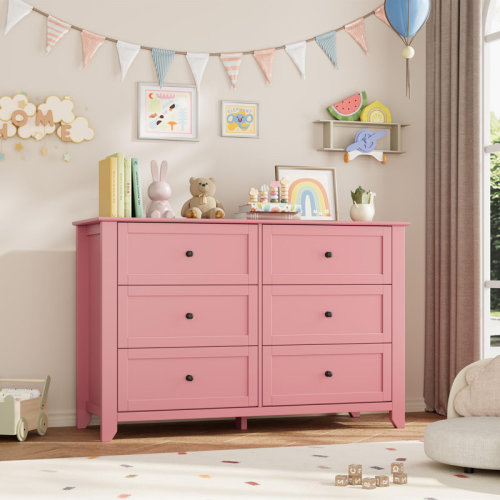 6 Drawer Dresser with Metal Knobs, 47.2" Wide Wooden Double Storage Chest for Bedroom Entryway Hallway | Wayfair