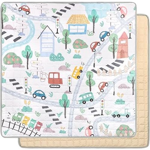 Baby Play Mat for Floor, 50 x 50 Inch Foam Play Mat for Playen, Non-Slip Crawling Mat for Baby Infant Toddler Kids, Foldable and Machine Washable, Road Traffic