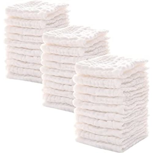 Baby Muslin Washcloths -6 Layer Soft Absorbent Face Towel - Natural Newborn Wipes for Delicate Skin - Baby Registry as Shower