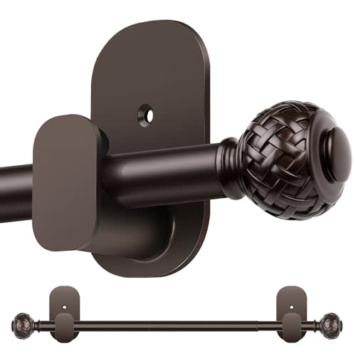 Curtain Rods No Drilling for Windows, 32-58 In Adjustable, Bronze | Adhesive Brackets, Fit Windows 40-53 Inch, Decorative 5/8" Drapery Rod, Apartment Friendly, for Living Room Kitchen RV
