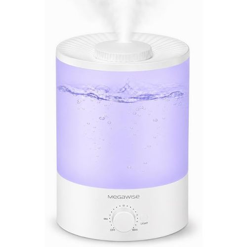 MegaWise Healthy Top-Refill Cool Mist Humidifiers for Bedroom, 24dB Ultrasonic Air Vaporizer with Water Filter for Baby [PP Material], Colorful Night Light,1 Gal Essential Oil Diffuser, Auto Shut Off
