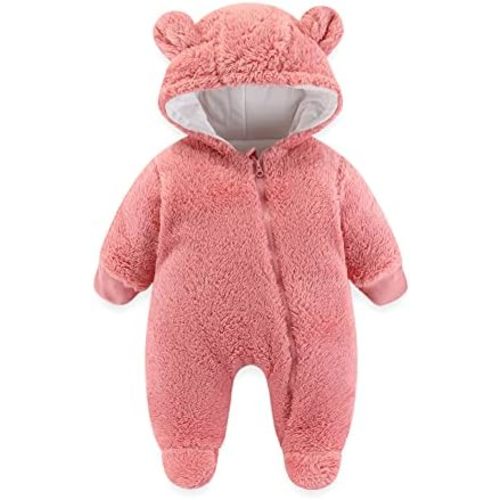 Xifamniy Baby Newborn Girls Boys Winter Clothes Suit Snowsuit Fleece Jumpsuit Footie Romper Warm Hooded Outwear 0-12 Months
