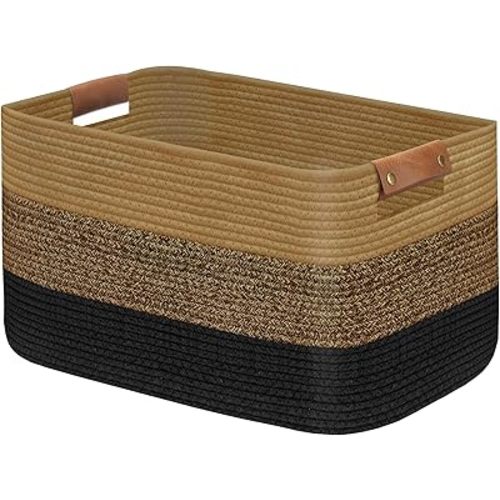 Large Collapsible Laundry Basket, Clothes Hamper for Blanket, Toy, Towels, Woven Baskets for Storage, Nursery Home Decor Living room 21.6" x 15" x 11.8" Black