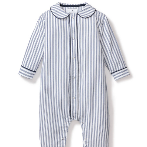 Baby's Twill Cambridge Romper in Navy French Ticking