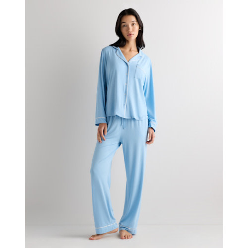 Bamboo Jersey Long Sleeve Pajama Set in Light Blue