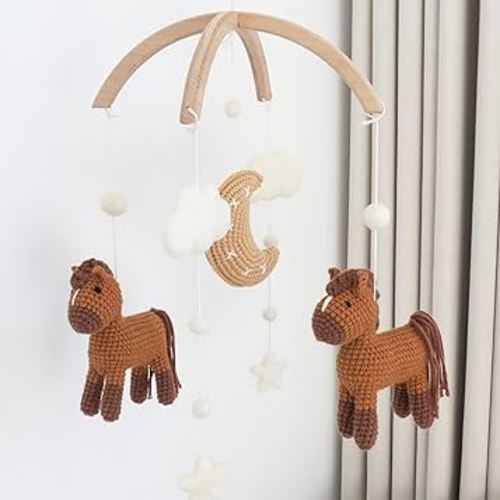 Ponies Crib Mobile - Boho Nursery Mobile for Girls Boys, Neutral Baby Mobile for Crib, Hand-Crocheted Horses