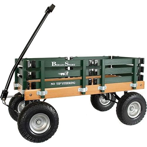 Berlin Flyer Sport Kid's Wagon - Model F410 - Amish Made in Ohio, USA - 10" No-Flat Tires (Hunter Green)