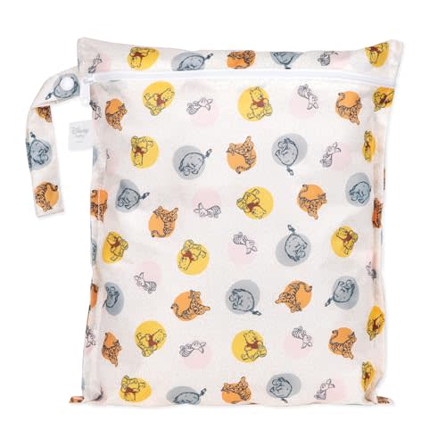 Bumkins Disney Waterproof Wet Bag for Baby, Travel, Swim Suit, Cloth Diapers, Pump Parts, Pool, Gym Clothes, Toiletry, Strap to Stroller, Daycare, Zip Reusable Bag, Packing Pouch, Winnie the Pooh