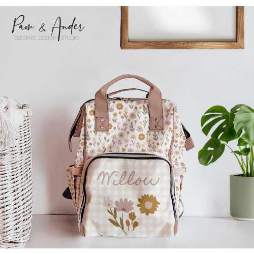 WILD FLOWERS Baby Diaper, Girly Diaper Bag, Baby Shower Gift, Personalized Baby Shower Gift, Baby Girl Diaper Bag, Beige Diaper Bag