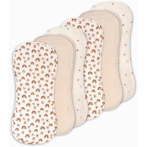 Muslin Burp Cloths Neutral Set, 6 Pack 20"x9" 100% Cotton Burp Cloths