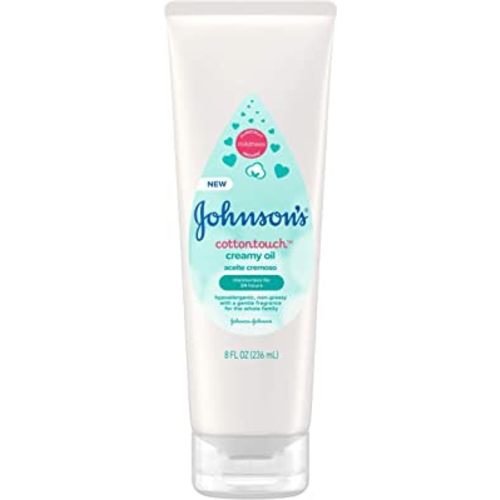 Johnson's CottonTouch Moisturizing Creamy Oil for Baby, Body Lotion with Real Cotton and Gentle Fragrance, Hypoallergenic, Non-Greasy, Paraben-Free, Phthalate-Free and Dye-Free, 8 fl. oz