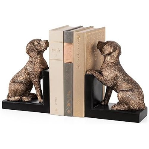 Dog Decorative Bookends, Beagle Dog Book Ends for Shelves, Bookends for Heavy Books with Anti-Slip Base Resin Book Stoppers for Home Office Decor (Bronze)