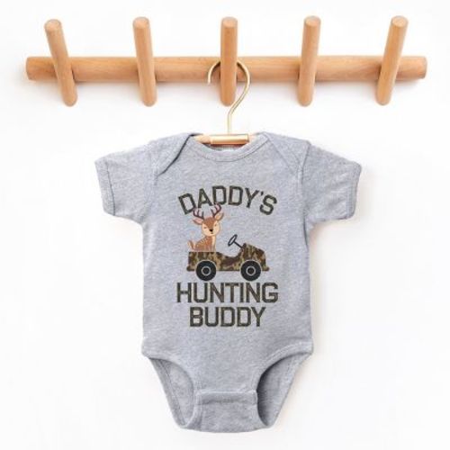 The Juniper Shop Daddy's Hunting Buddy Baby Short Sleeve Bodysuit - NB - Heather Grey