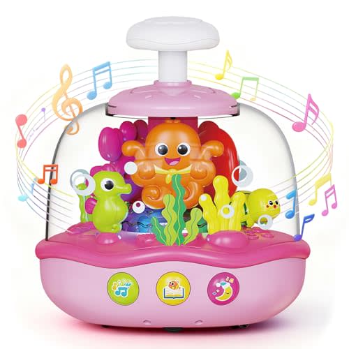 MoraBaby Baby Girl Toys 6-12-18 Months, Press & Spin Ocean Musical Light Up Toy | Bilingual Learning Educational Cause and Effect Toy for 1 Year Old Boy & Girl, Birthday Gifts for 1-3 Year Old