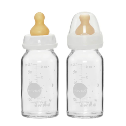 Hevea newborn Neck Glass Baby Bottles- 120ML/ 4oz, Two-Pack
