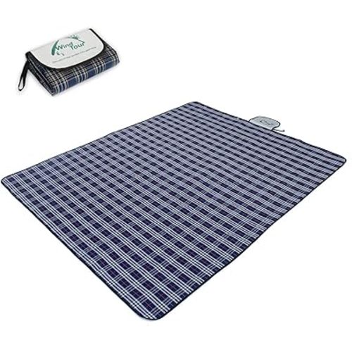 Wind Tour Family Outdoor Waterproof Durable Picnic Blankets with Carry Strap,Foldable 59×70.9 inch Sandproof Beach Mat for Kids Playground Camping Park Hiking Grass Travelling (1, Navy Blue)