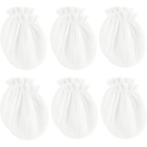 MOMSMENU Newborn Mittens No Scratch Mitts Muslin 100% Cotton baby Mittens 0-6 months 6 Pack