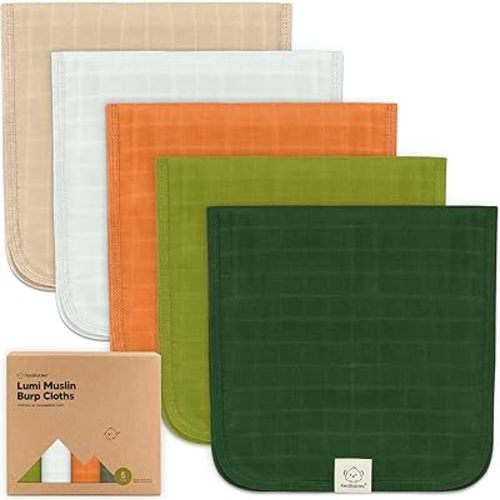 5-Pack Cotton Muslin Burp Cloths Baby Girls, Boys - Soft & Absorbent Spit Up Burp Rags, Large Muslin Towel, Cotton Wash Cloths for Babies, Newborn, Infant, No Shrink, Durable, Neutral (Palms)