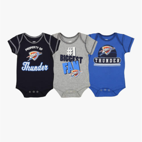 Outerstuff Oklahoma City Thunder NBA Baby Boys Infant/Newborn 3-Piece Bodysuit Set, Black/Grey/Blue, 0-3M