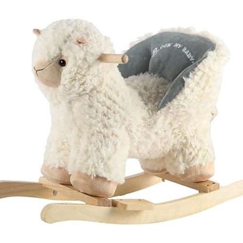 Rock My Baby Plush Llama Rocking Horse for Toddlers 1-3 – Alpaca Stuffed Animal Rocker with Chair, Wooden Rocker Toy with Music, Cream Llama, CPC Certified