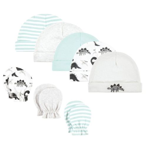Hudson Baby Unisex Baby Cotton Cap and Scratch Mitten Set, Neutral Dino, 0-6 Months