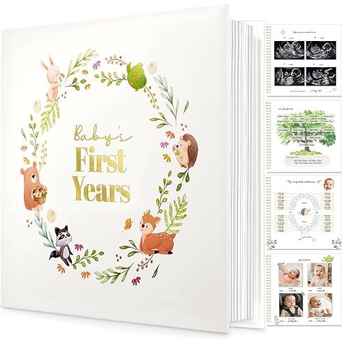 Keepsake Baby Memory Book, Girl, Boy - Beautiful First 5 Year Journal Book, 100 Pages Newborn Milestone Scrapbook, From Pregnancy to Age 5, First Time Mom Gifts for Baby Shower, Mothers Day (Muse)