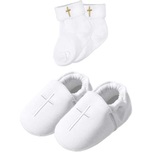 Duslogis Baby Boys Baptism Shoes with Embroidered Cross, Infant Toddler Soft Sole White Christening Sneaker (3-6 Months)