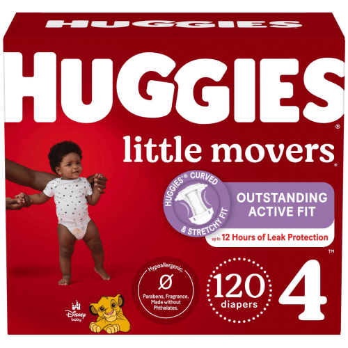 Huggies Little Movers Baby Diapers, Size 4 (22-37 lbs), 120 Ct