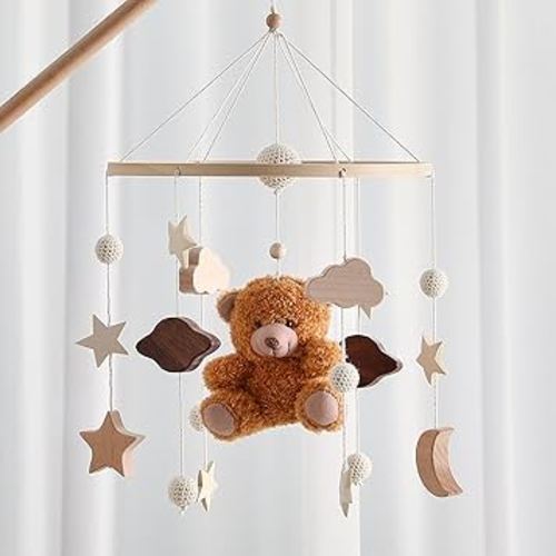 EERKEOD Baby Crib Mobile Bunny Nursery Mobile for Boys Girls Teddy Boho Mobile Nursery Decor for Infant Bedroom Hanging Baby Mobile for Bassinet Newborn Baby Gift （Boho Bear）