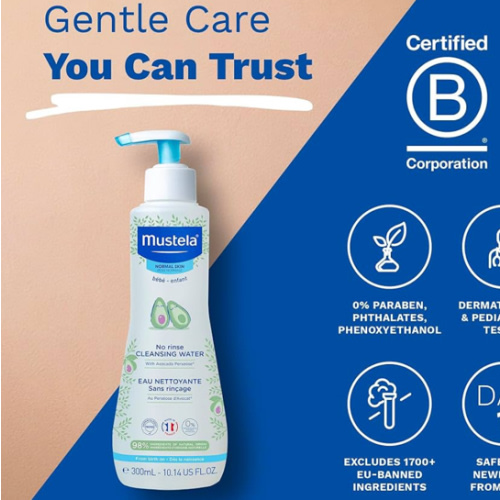 Mustela Baby Cleansing Water - No-Rinse Micellar Water - with Natural Avocado & Aloe Vera - for Baby's Face, Body & Diaper - 1 or 2-Pack - Various Sizes