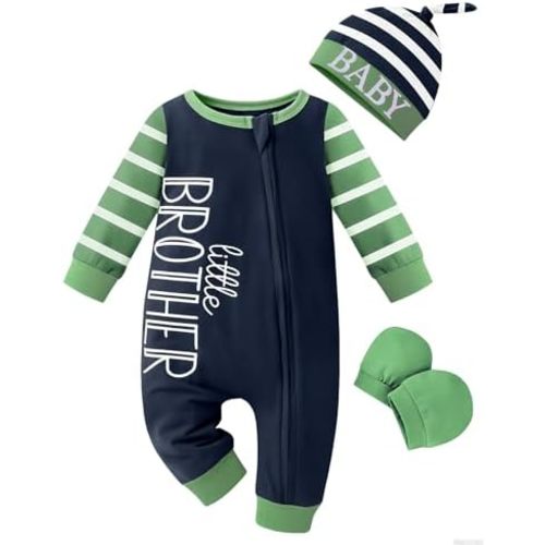 Baby Boy Clothes Newborn Baby Romper Long Sleeve Stripe Jumpsuit with Hat and Gloves Newborn Boy Outfits