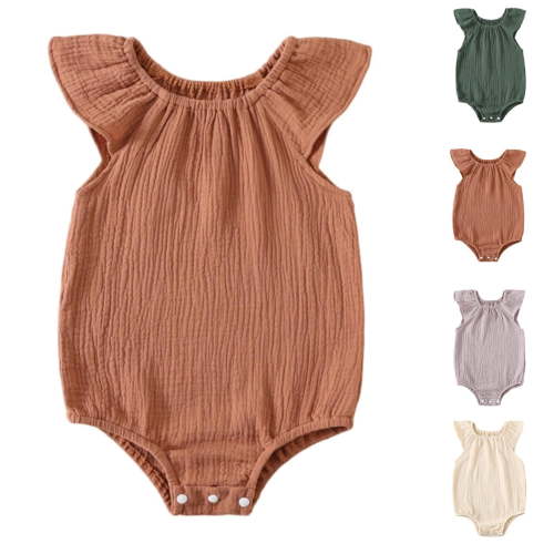 Bovxnpu Baby Girls' Bodysuits Short Sleeve Ruffled Sleeve Infant Bodysuit Double Gauze Lightweight Summer Bodysuit Summer Outfits
