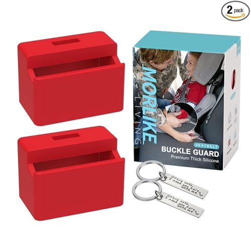 Morlike Silicone Seatbelt Secure Buckle Safety Cover Lock | Keep Children Safe in Car Seat and Prevent Kids from Accidentally Unbuckling | Buckle Guard Fits Almost Vehicles (red,2PACK)