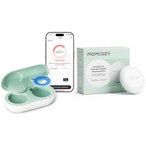 Momcozy Wearable Smart Baby Thermometer with CozyLink Signal Booster Set, Long-Range Real-time Temperature Monitoring，Temperature Trends, High/Low Alerts, Stable Remote Monitoring