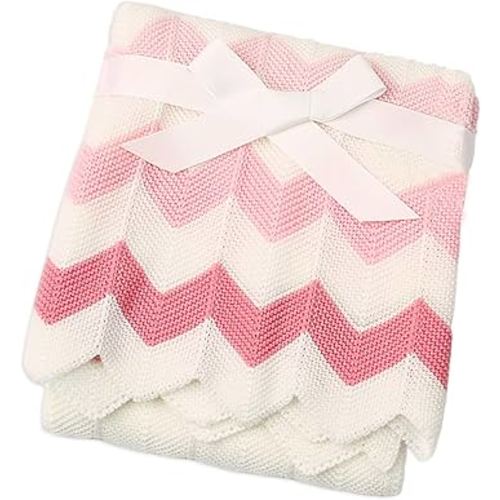 Cozyholy Pink Baby Blankets for Girls Nursery Swaddling Receiving Blankets Cute Chevron Knit Blanket Newborn Baby Girl Crib Blanket, 40x30 inch