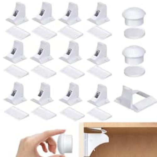 Baby Locks Magnetic Cabinet Locks Children Proof Cupboard Drawers Latches Adhesive (12 Locks +2 Keys +1 Stand)