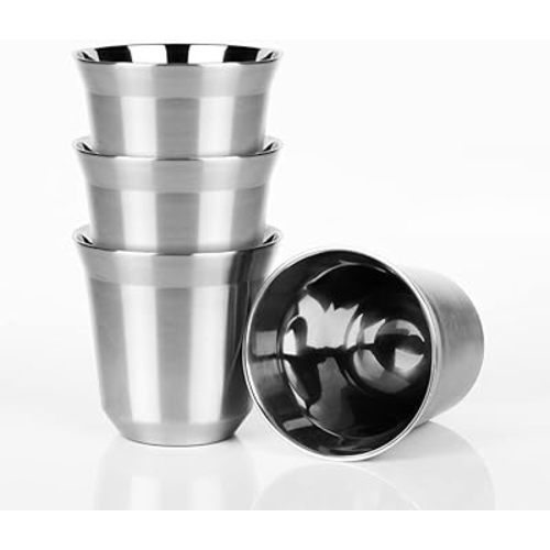 75mL (2.5 Ounce) Stainless Steel Espresso Cups - 4 Pack Double Wall Insulated Cups Demitasse Cups Coffee Cup For Drinking, Drinking Coffee, Drinking Beverages