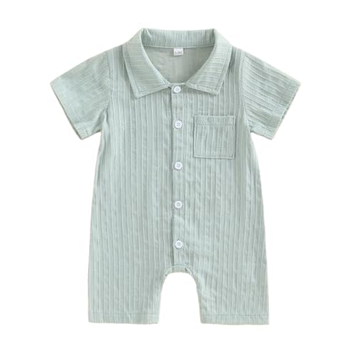 Merqwadd Baby Boy Romper with Collar Summer Button Down Cotton Jumpsuit Newborn One Piece Outfit