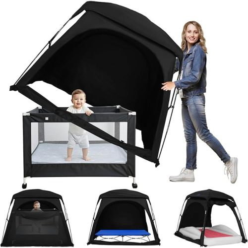 Blackout Sleep Tent for Pack and Play, Toddler Travel Bed, Kids Air Mattress & Cot, CPC Certified Baby Sleep Pod with Fan Pouch Breathable Portable & Easy Setup