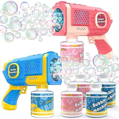 EagleStone 2 Pack Bubble Guns with 4 Bottles Solution, Automatic Bubble Machine Blaster for Kids & Adults – Light Up Summer Toy for Outdoor, Birthday Gifts, Easter, Wedding Party Favor Bubble