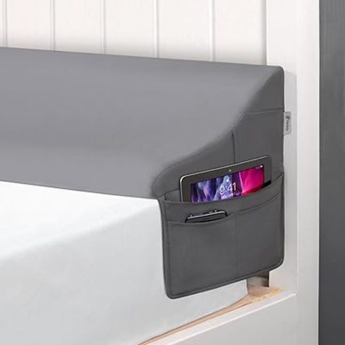 Vekkia Queen Bed Wedge Pillow for Headboard Gap – 0–6" Mattress Gap Filler with Supportive Comfort Foam & Large Side Pockets – Prevents Lost Pillows & Items, Washable Cover (Gray 60"x10"x7")
