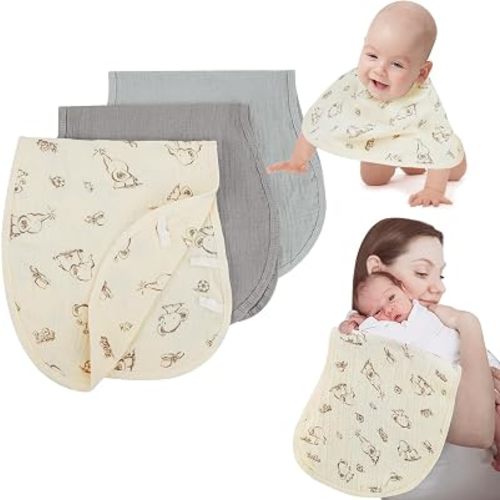 Muslin Burp Cloths with Snaps, Multi-Use Burpy Bib 100% Natural Cotton，Large 22"X11" Extra Absorbent Burping Cloth for Baby Girl & Boy, Grey & White