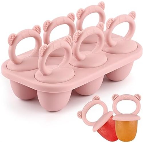 BokingOne Silicone Popsicle Molds, 6-Cavity Breastmilk Ice Pop Molds, Mini Frozen Pop Tray Molds for Baby Teething Relief Toddler Feeding Matte Pink
